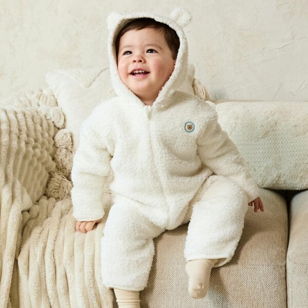Mini Cuddles Little Bear Hooded Pramsuit (Cream)