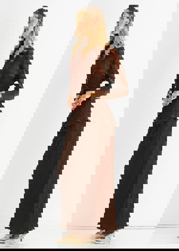 Gini London Chocolate Plisse Button Through Shirt