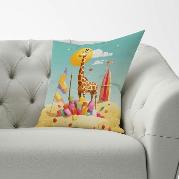 Warren Reed A Giraffe On A Beach Holiday Cushions