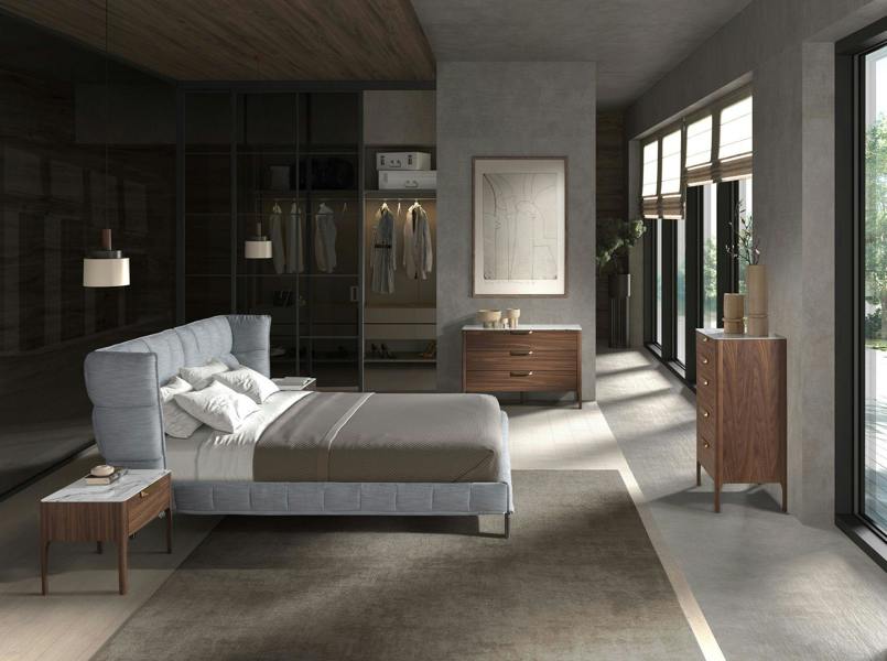 Angel Cerdá Walnut Bedside Table With Imitation Marble Glass Top and Interior Lighting 7038