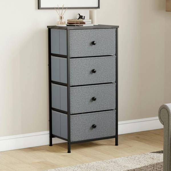 Vida Designs Chorley 4 Drawer Fabric Drawer Chest, Beige & Grey Wood