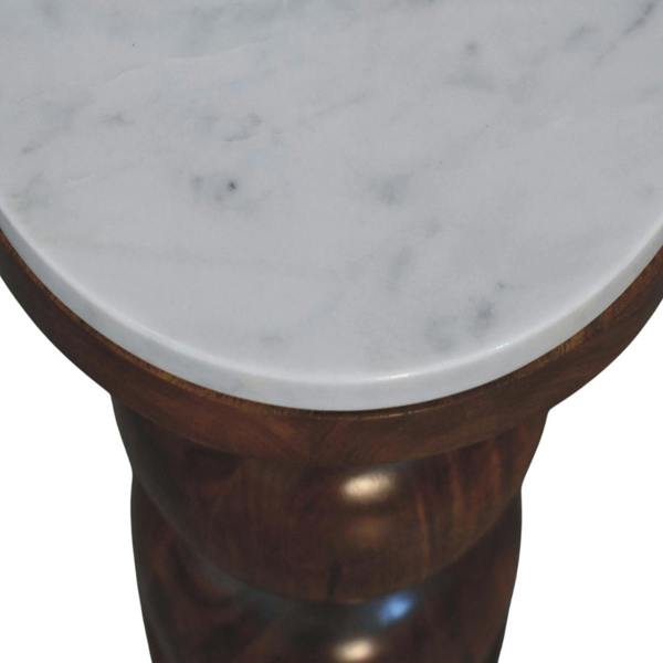 Artisan Furniture Solid Wood Marble Top Bulla Side Table, Brown