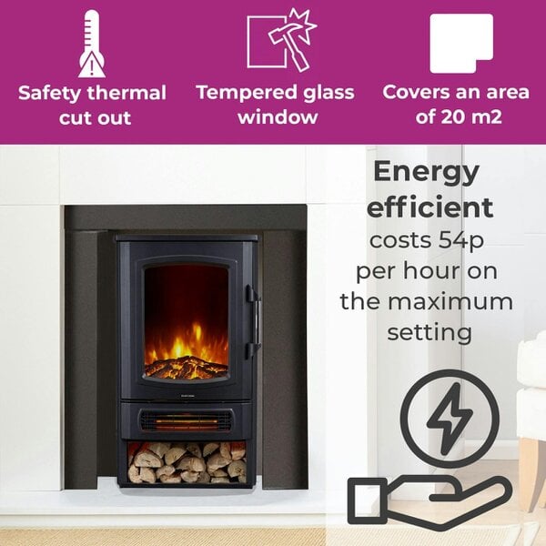 Neo Direct Neo Black Electric Fire Heater with Log Store, 1000W / 2000W