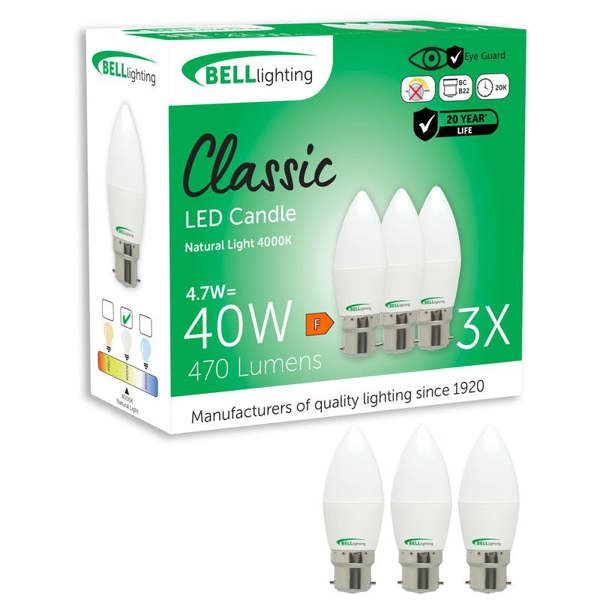 BELL Lighting B22 Bayonet LED Candle 4.7W Energy Saving Light Bulbs