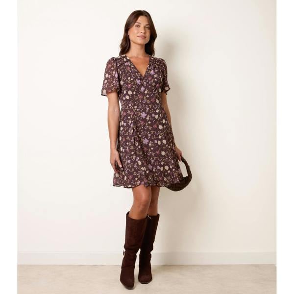 Blue Vanilla V Neck Floral Mini Dress