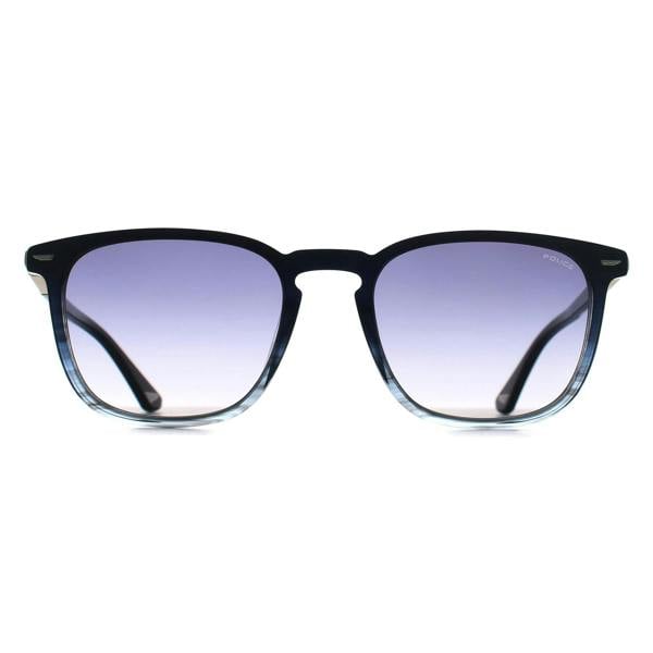 Police Sunglasses SPLQ86 Crossroads 5 0GBL Shiny Striped Blue Smoke Grey Gradient