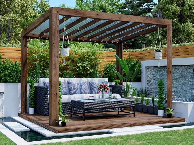 Dunster House Pergola with Roof 3m x 2.5m Pressure Treated Wooden Gazebo Shelter Terracube
