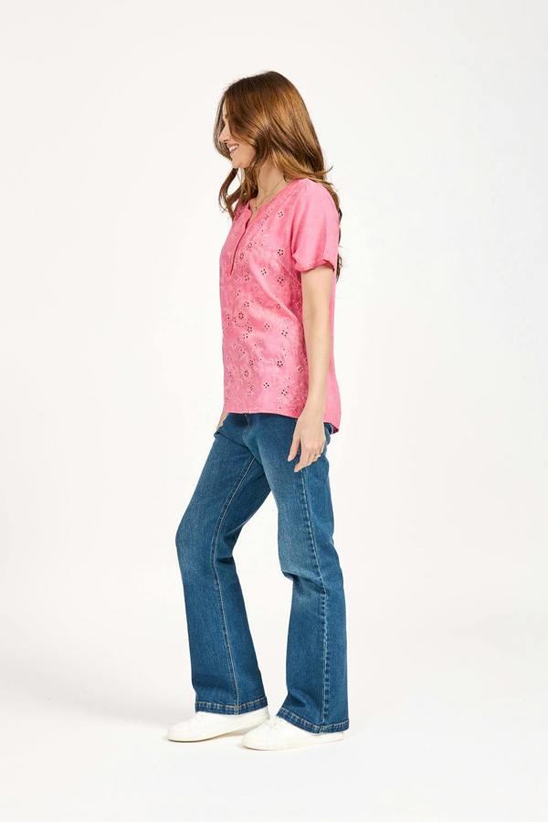 Mudflower Acid Wash Embroidery Anglaise Embellished Top