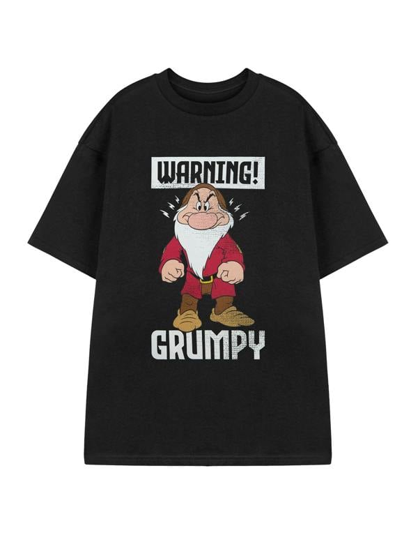 Disney Snow White & The Seven Dwarfs Mens Black Warning Grumpy Short Sleeved T-Shirt