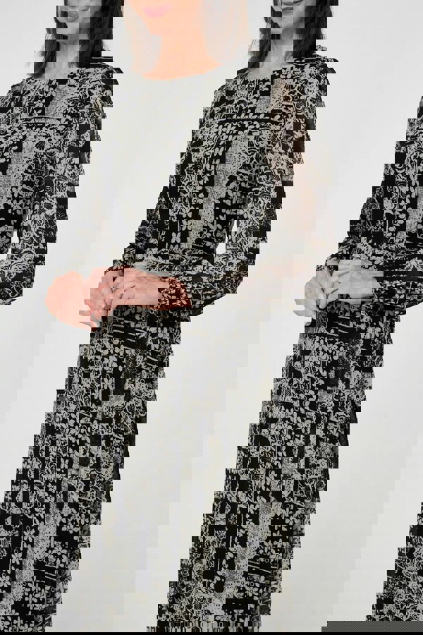 Black | Floral Patchwork Print Long Dress
