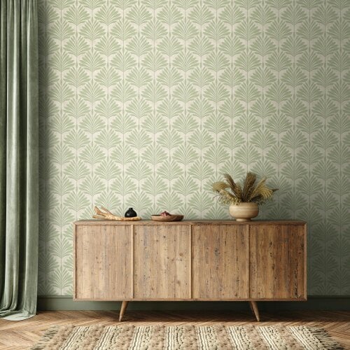 Hoopla Walls Palm Fan - Soft Sage 10m Wallpaper