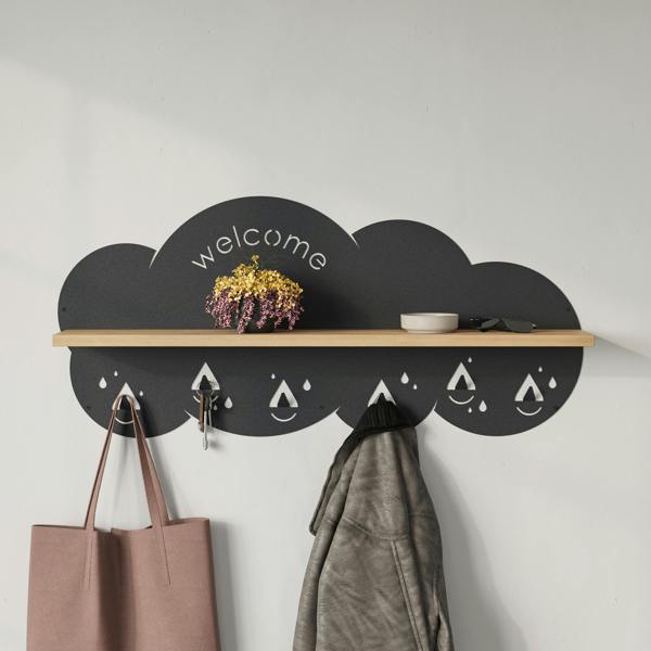Decortie Cloudy Wall-Mounted Metal Hanger Shelf with 6 Metal Hooks Welcome Cloud Shape Functional Storage Hanger Entryway