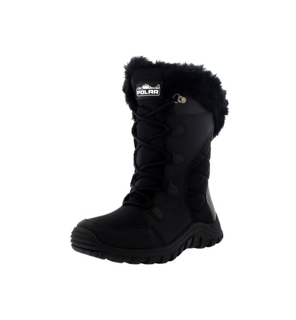 VIVA Women's Quilted Lace Up Waterproof Black Outdoor Cuff Snow Rain Boot