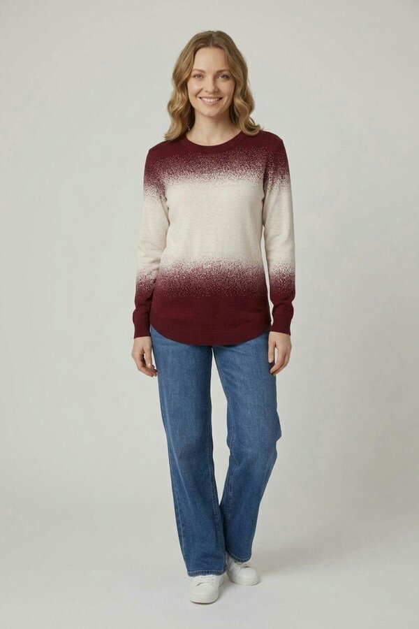 Izabel London Printed Long Sleeve Curve Hem Top - Burgundy