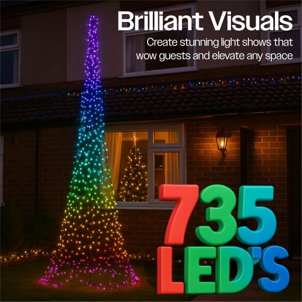 Scotts of Stow Xmas Haus Grass Soft Surface Mounted Flagpole Tree RGB Hello Fairy APP Control or Handheld Remote  32m H