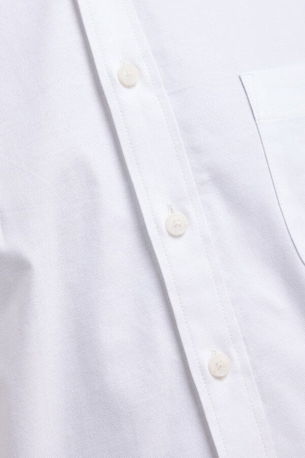 White Button-Down Collar Washed Oxford Shirt