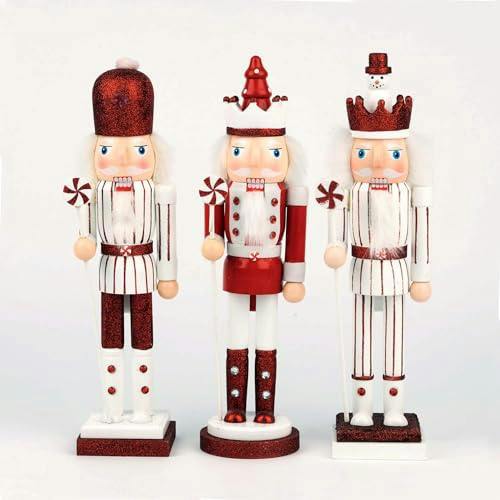 38cm Red Wooden Nutcrackers Soldiers King Christmas Ornament 3pcs Set image 4