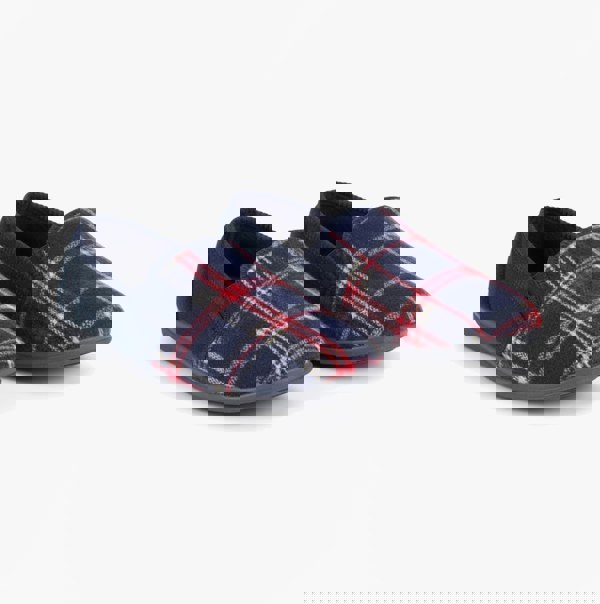 Sleepers JIM Navy Check Velour Twin Gusset Slipper