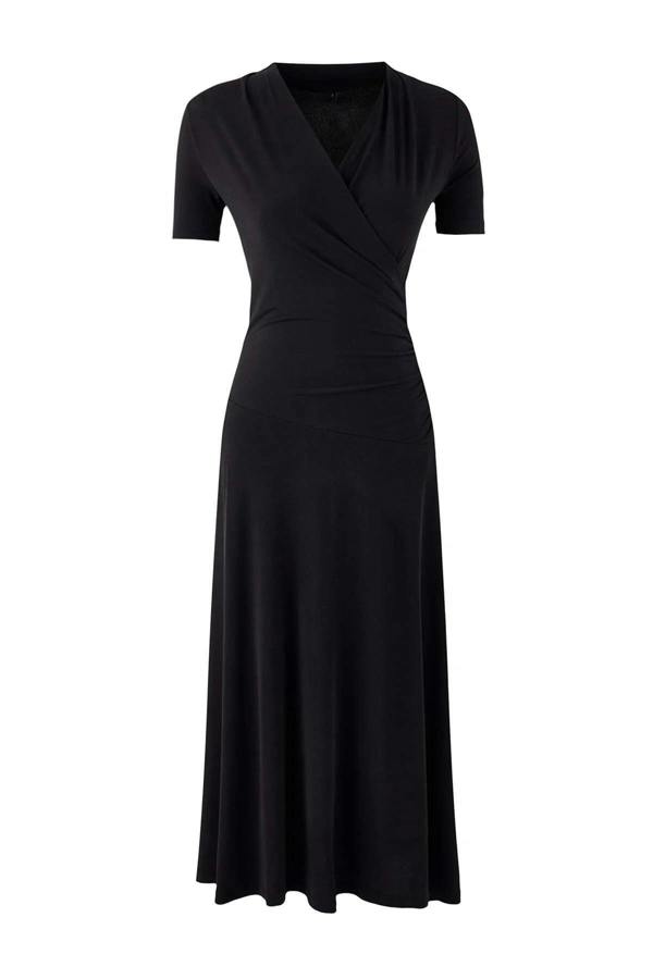WOVCOR A-Line Wrap Short-Sleeved Ruched Maxi Stretch Knit Dress