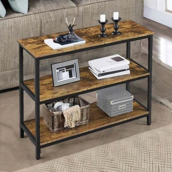 Rafaelo Mobilia 3 Tier Console Table For Hallway Rustic Brown