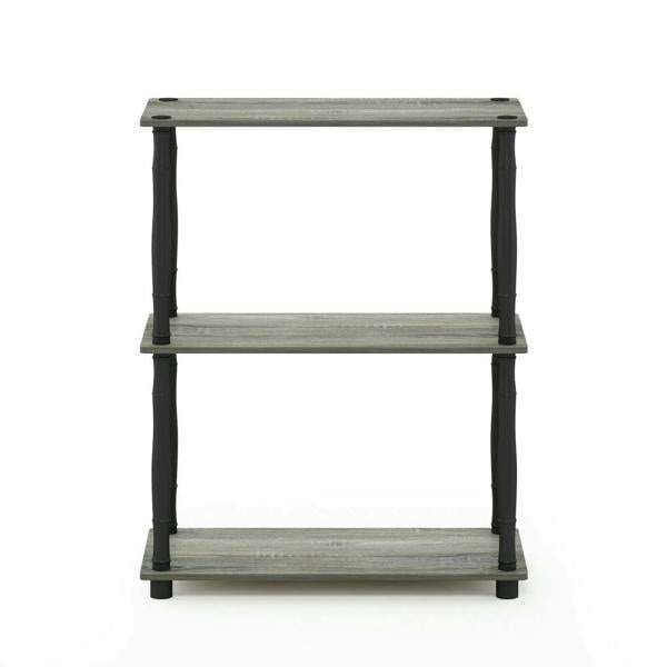 WALPLUS Minimalist Turn-N-Tube 3-Tier Compact Multipurpose Shelf Display Rack with Classic Tube, French Oak Grey/Black for Small Spaces