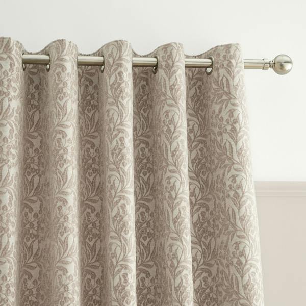 Bianca Chenille Leaves Lined Eyelet Curtains Natural