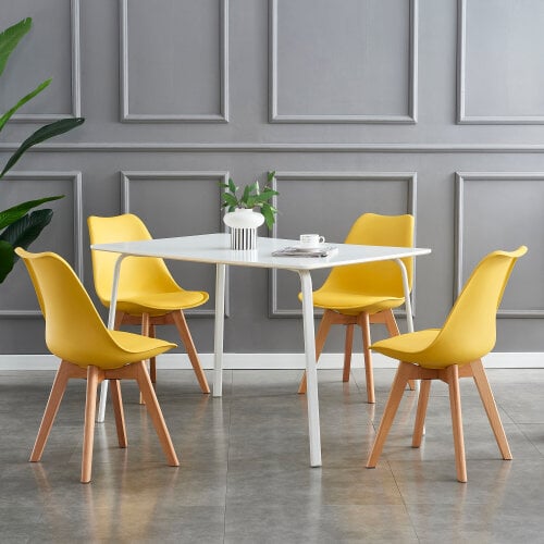 Set of 4 Dining Chairs with Solid Wooden Legs and Seat Cushion Pads Eva - Yellow