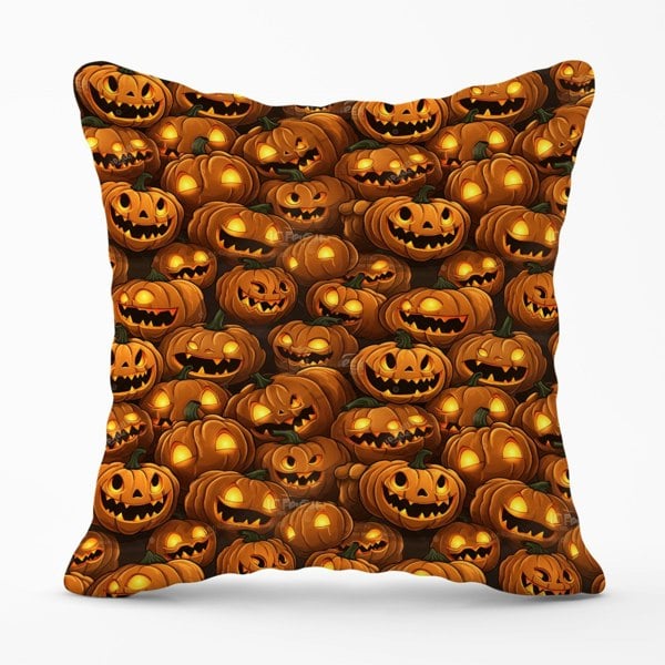 Warren Reed Grinning Lanterns Pumpkins With Glowing Eyes Cushions