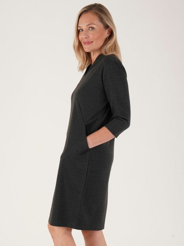 PennyPlain High Back V-neckline Dress - Charcoal