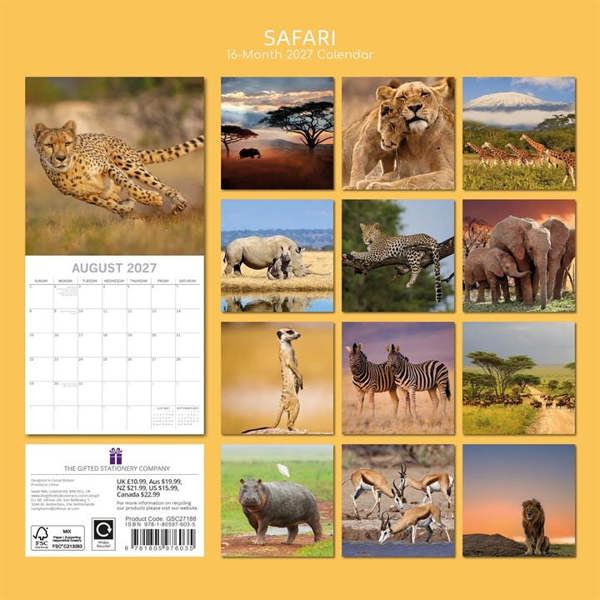 Safari Calendar 2027, Wall Calendars, Month To View, Travel, Gift