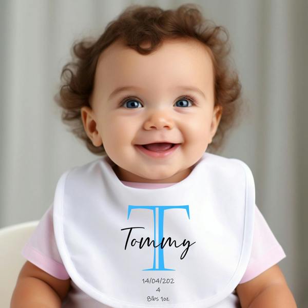 Personalised Blue Initial Baby Grow, Vest or Bib with Name