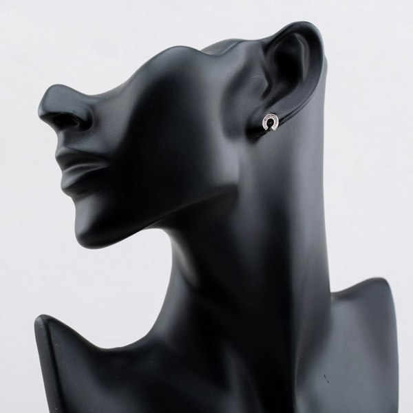 T. H. Baker Sterling Silver Rhodium Plated Pink Cubic Zirconia Horseshoe Stud Earrings 8.59.1069