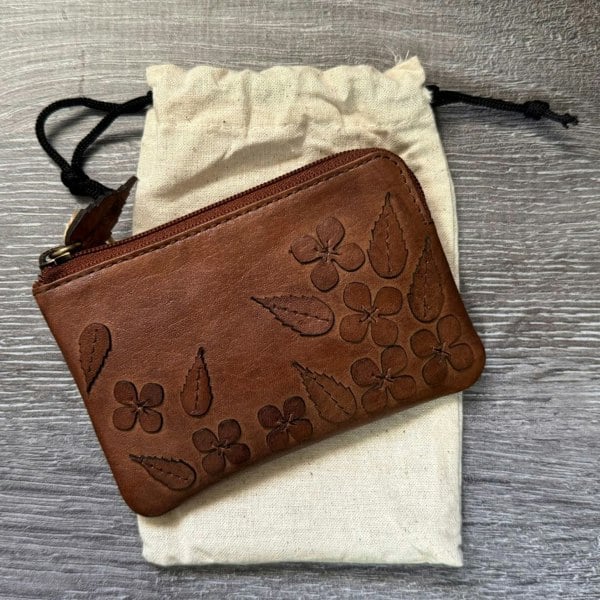 Mala Leather Wild Bloom Classic Tan Floral Leather Coin & Card Purse