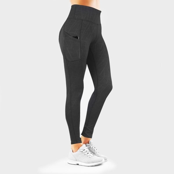 OOOOO Women's Workout Leggings Highwaist Side Pockets & Line Effect, Grey
