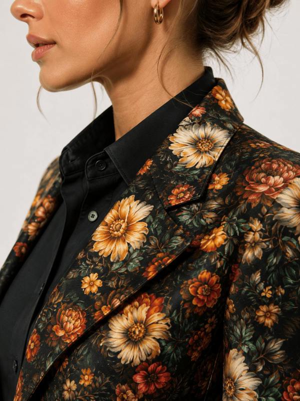 Midnight Ember Floral Print Blazer - Claudio Lugli Shirts