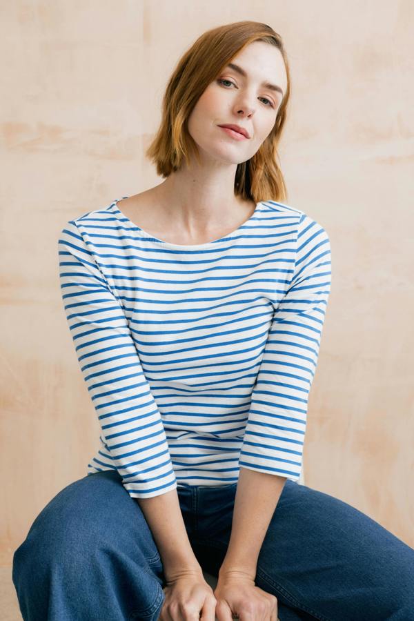 Lily & Me Monica Striped Organic Cotton Jersey Top Cobalt