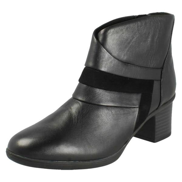 Clarks Ladies Clarks Block Heel Leather Ankle Boots Shaya Sky