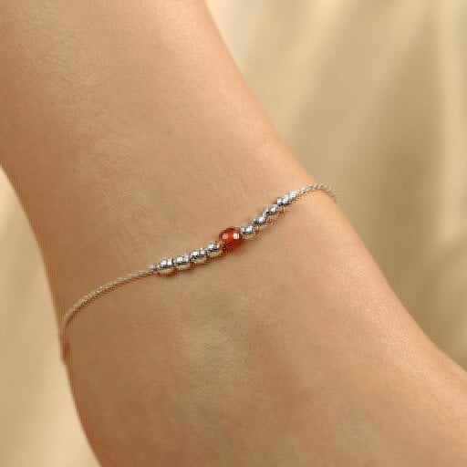 The Colourful Aura 925 Silver Orange Silver Round Ball Thin Payal Anklet