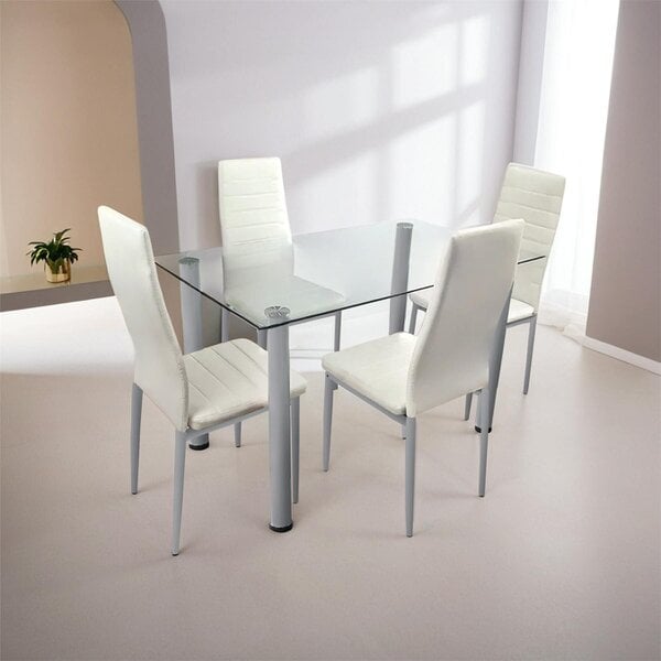 Kosy Koala Modern Dining Table Set With 4 White Faux Leather Chairs Dining Room Furniture