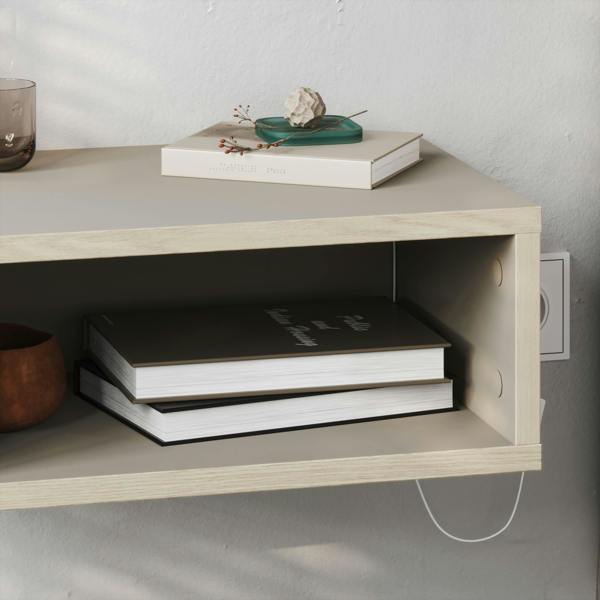 Decortie Modern Floating Bedside Table w/ LED Lights 45cm Wall-Mount Nightstand End Table Open Shelf Bedroom