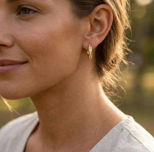 The Colourful Aura Gold Crystal Huggie Hoop Earrings 1cm Brass Huggie Hoops
