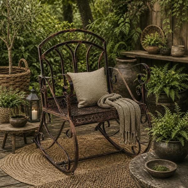 Wyld Haus Pabasa Vintage Inspired Metal Bronze Single Outdoor Rocking Armchair