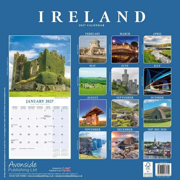Ireland Calendar 2027, Wall Calendars, Month To View, Travel, Gift