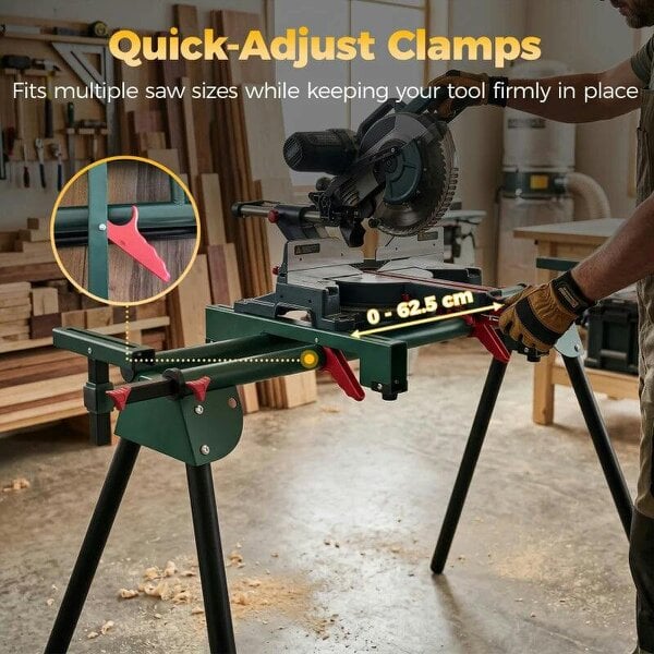 Universal Mitre Saw Stand with Adjustable Rollers and Support Arms, Portable Miter Saw Stand with Folding Legs