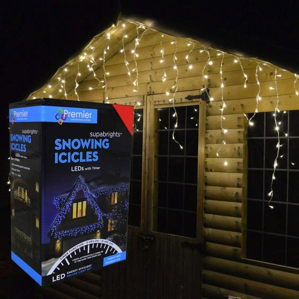 Samuel Alexander 960 LED 23.8m Snowing Iciclebrights Indoor Outdoor Multifunction Christmas Icicle Lights on Clear Cable with Timer in Warm White
