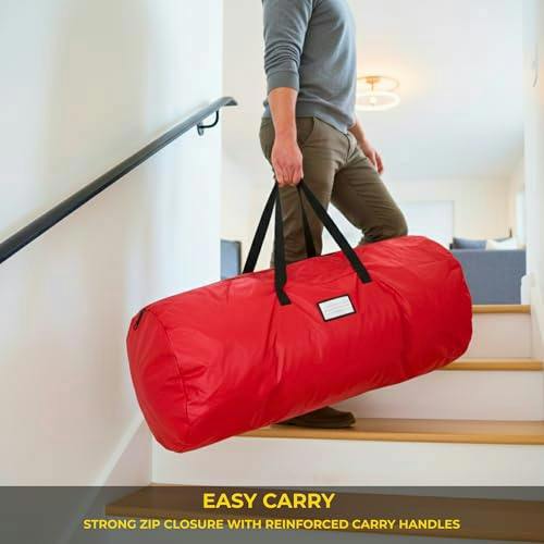 136 x 53cm Christmas Tree Storage Bag, Red Polypropylene with Sturdy Carry Handles image 7