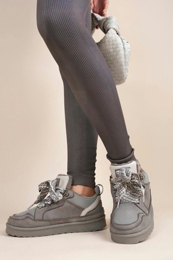 Leiza Chunky Lace Up Faux Fur Trainers - Black