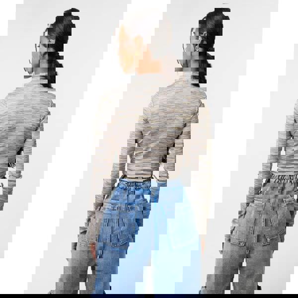 Pink Vanilla Space Dye High Neck Long Sleeves Crop Top