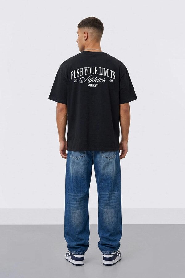 London Attitude Push Your Limits Oversized Heavyweight T-Shirt in White Print