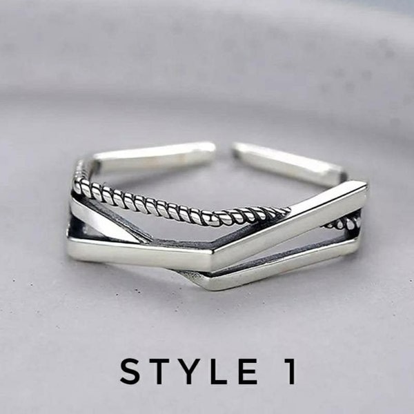 The Colourful Aura 925 Sterling Silver Geometric Hexagon Stackable Slim Band Ring